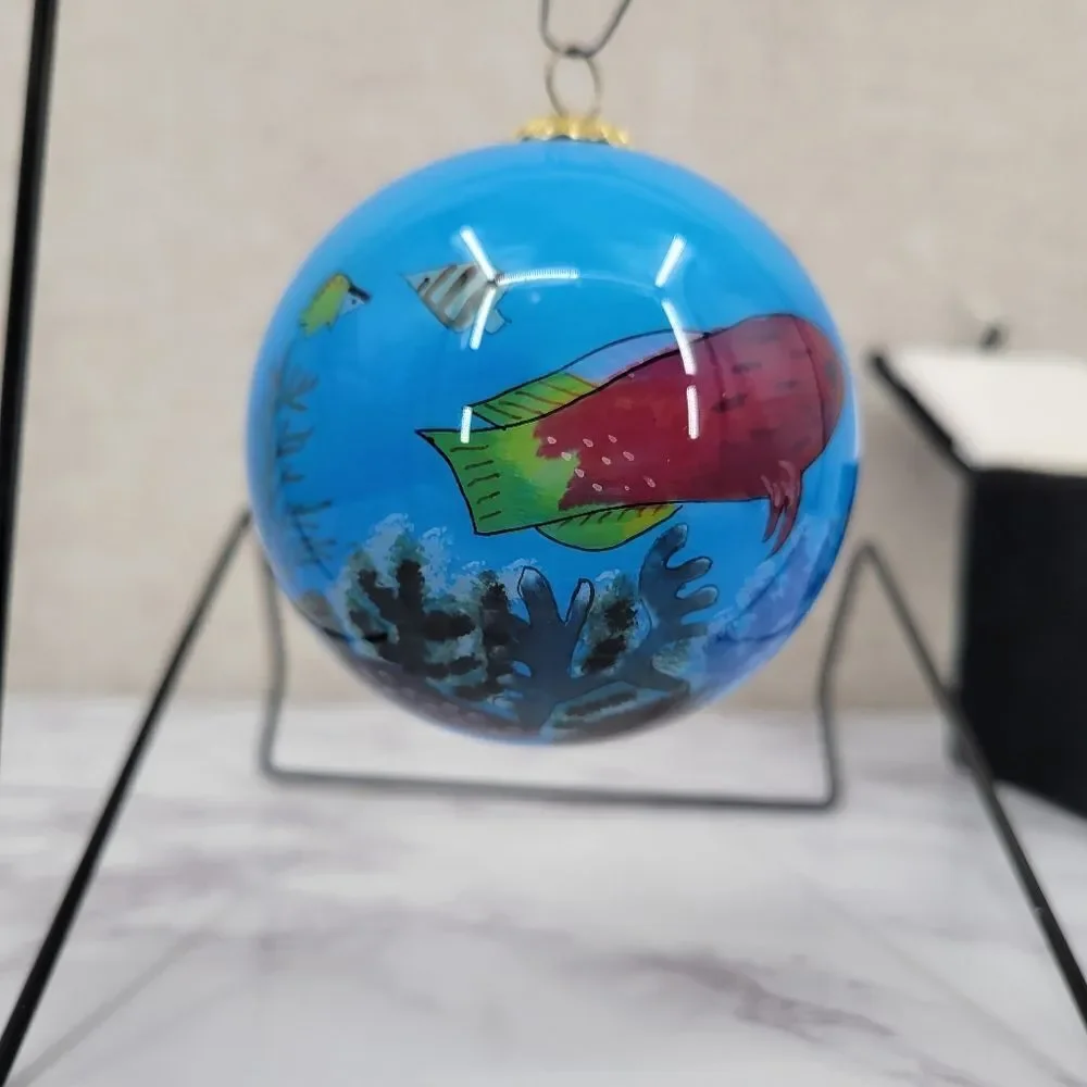 Vintage Glass Reverse Painted Blue Tropical Fish Ornament in Gift Box - Picture 3 of 12